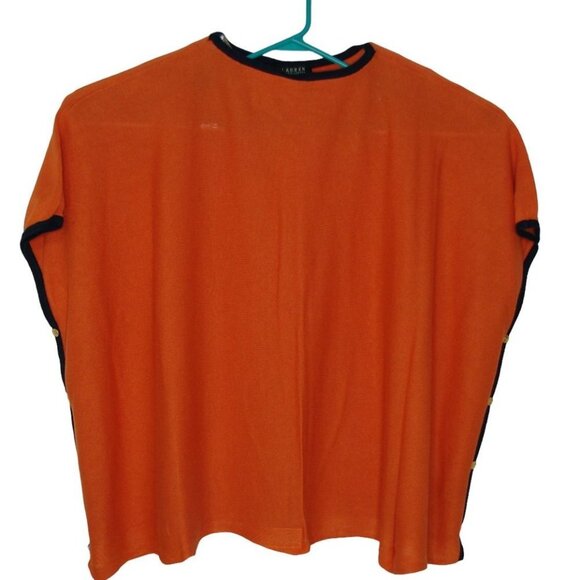 Lauren Ralph Lauren Orange Oversized Boxed Side Button Sweater Small Fit Like 1X - Picture 1 of 11